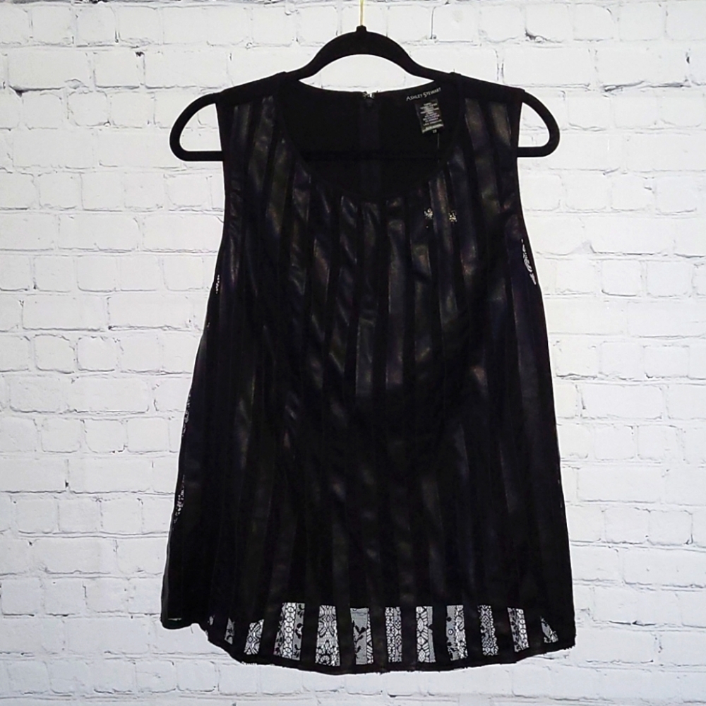 Black Faux Leather and Lace Tank Top